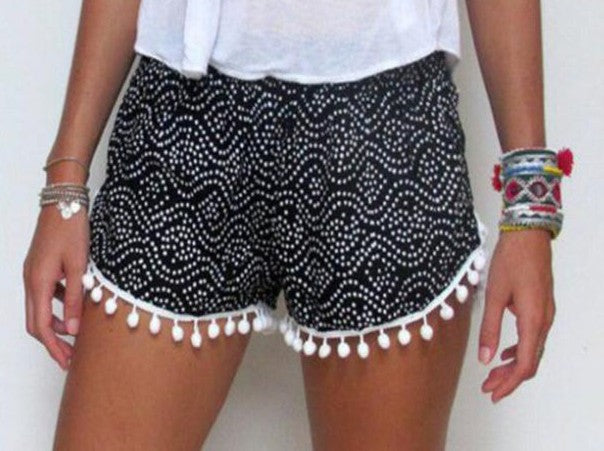 Printed elastic waist shorts beach pants