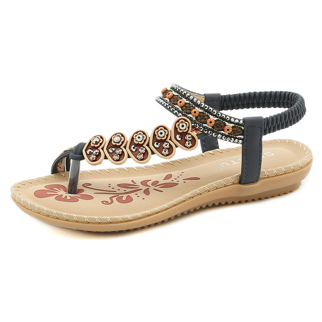 Retro Rhinestone Plus Size Flip Flops Beach Sandals Flats