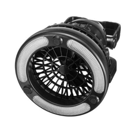 Camping fan with LED light