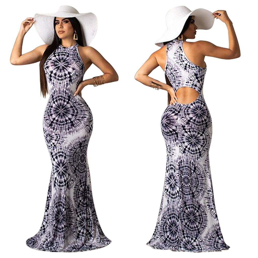 Printed beach evening dress