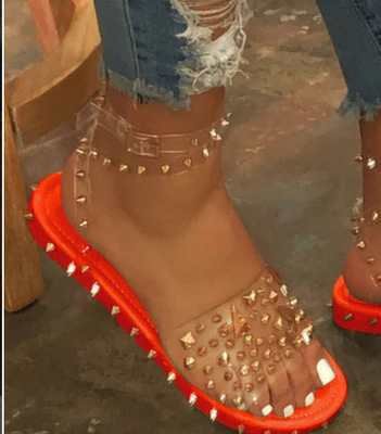 Studded transparent ankle buckle buckle beach sandals