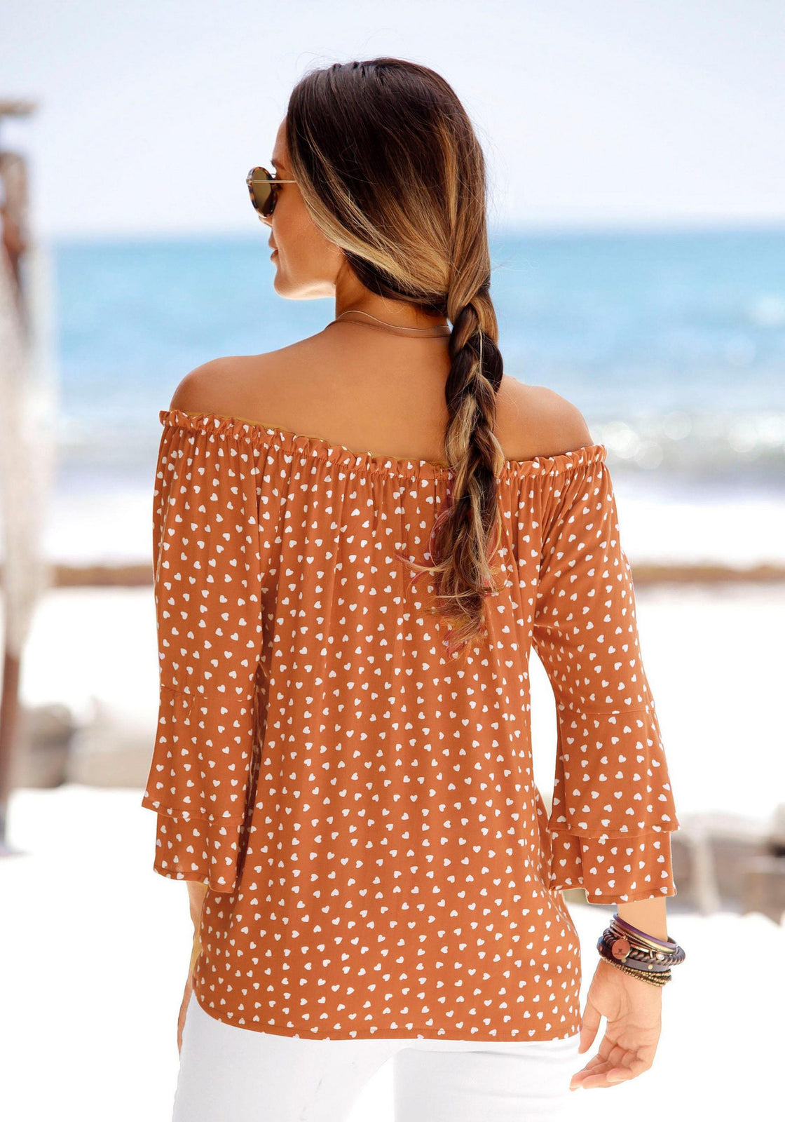 Printed mid-sleeved collar shirt beach