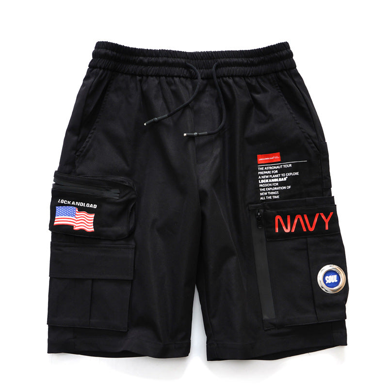 Zipper beach pants multi-pocket shorts