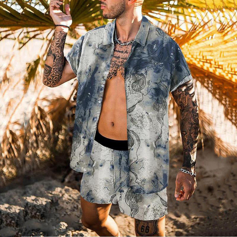 Digital Printing Suit Casual Beach Pants Two-piece Shirt