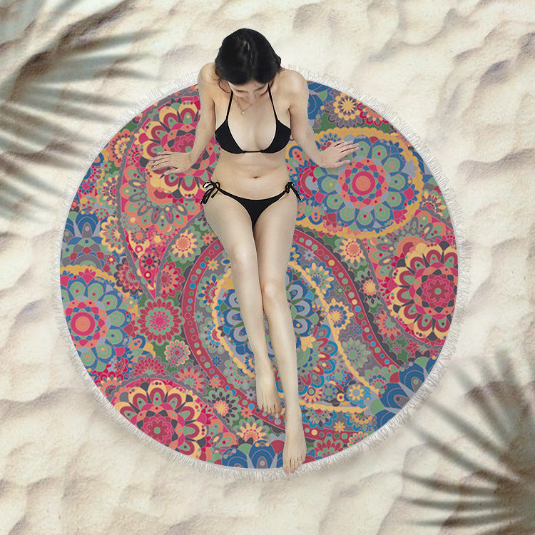 Funky Fringed Round Beach Towel for All-Day Comfort