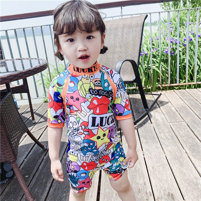 Hip Hop Children's Cartoon One-piece Sun Protection Surfing Suit Hooded Suit