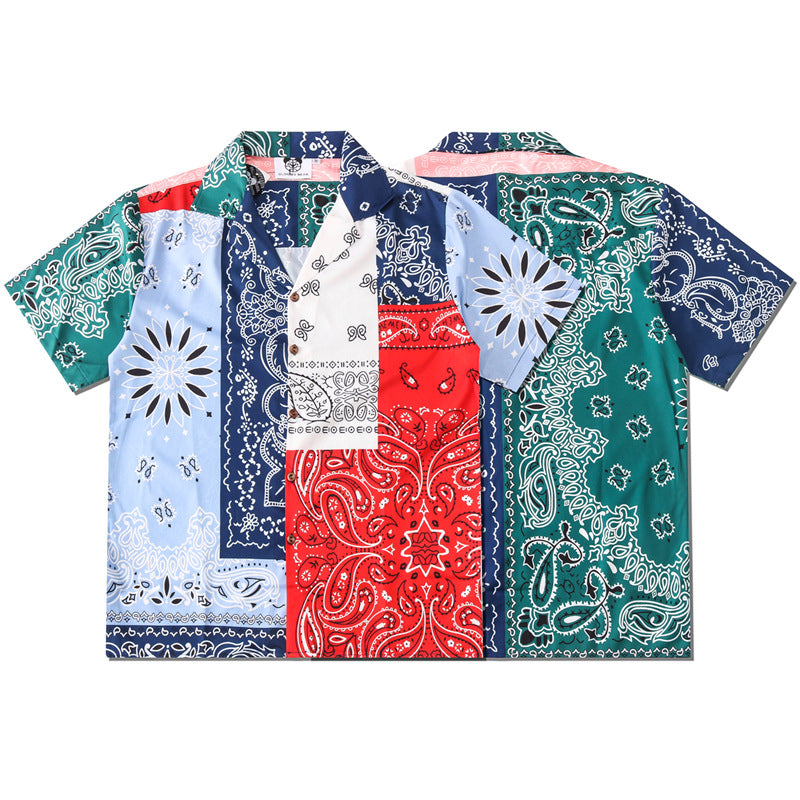 Printed color block beach shirt