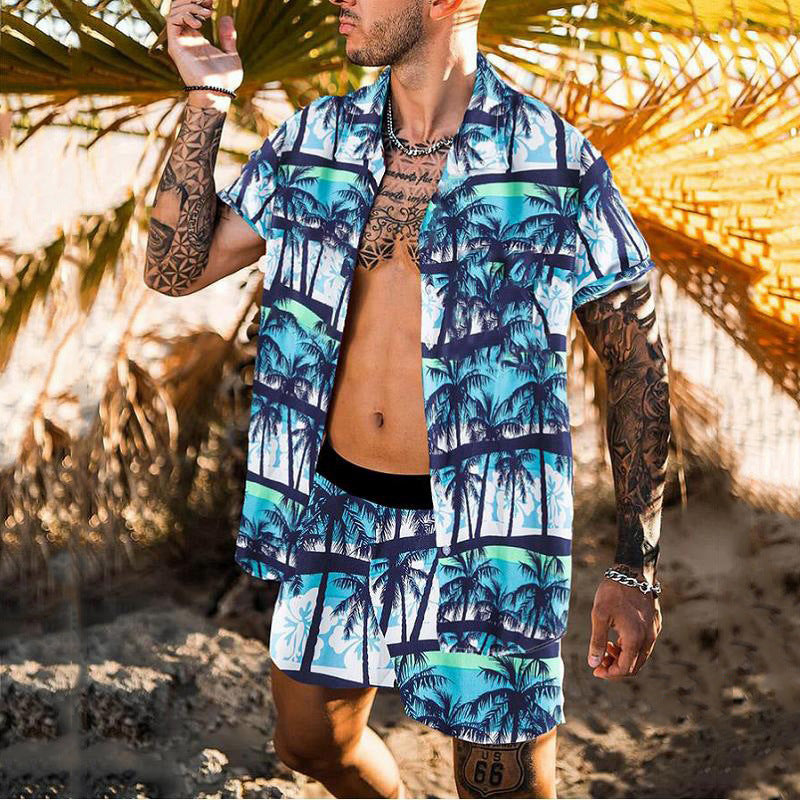 Digital Printing Suit Casual Beach Pants Two-piece Shirt