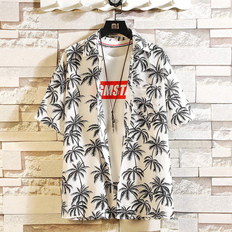 Japanese white wall hanging beach flower shirt