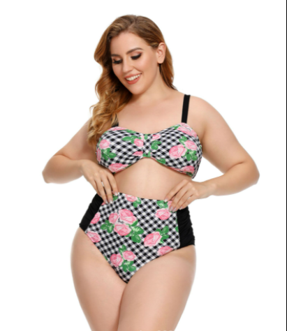 Plus Size Ruched Bikini Floral Printed Swimsuit Europe And America