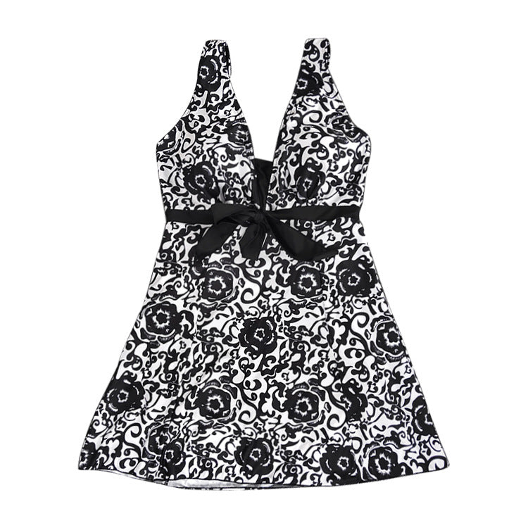 Print plus-size skirt split swimsuit