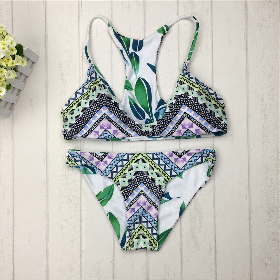 2021 Sexy Brazilian Bikinis Women Swimsuit Double-sided printing Swimwear Green Brazilian Bikini Set Halter Bathing Suits