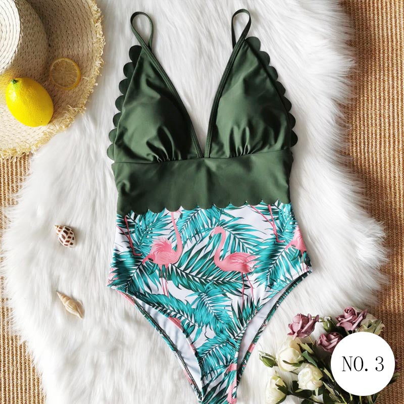 Ladies Sexy Plus Size Deep V-Neck Swimsuit