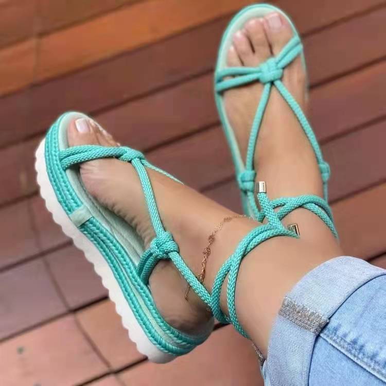 Lace-up Braided Hemp Strap Platform Beach Sandals