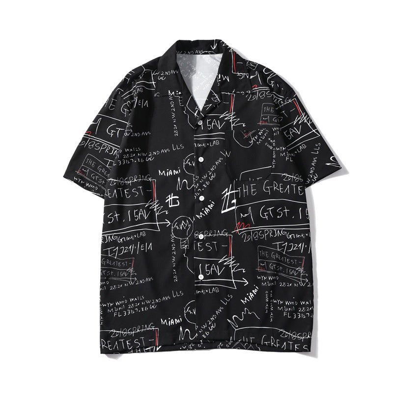 Letter print shirt men's beach shirt