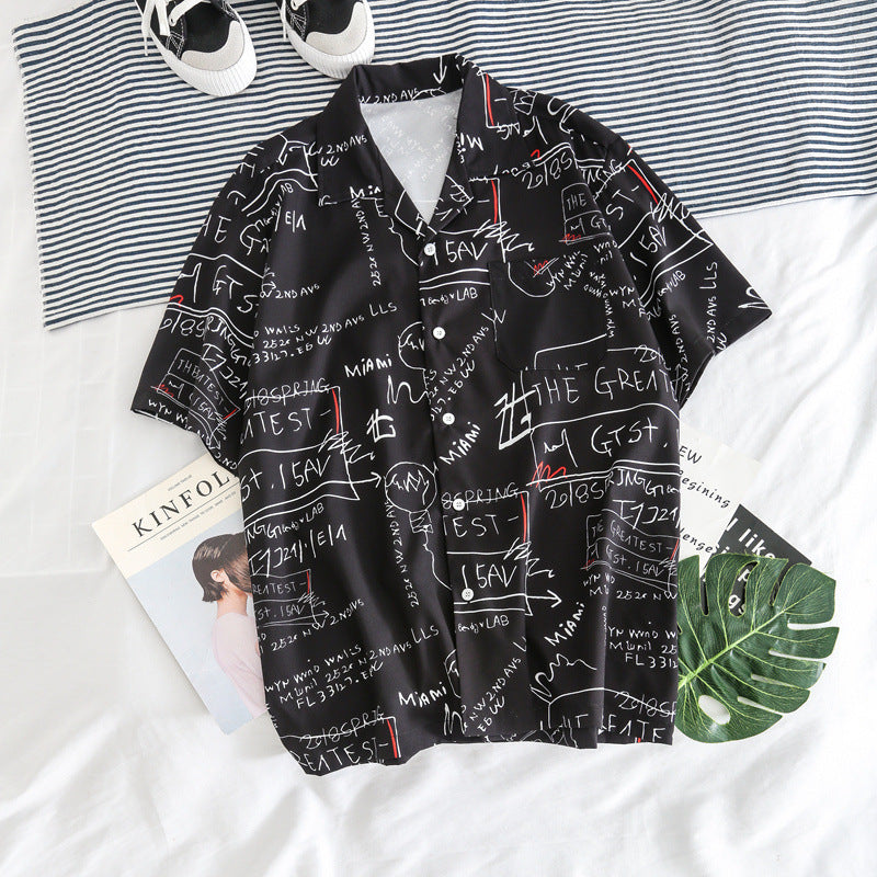 Letter print shirt men's beach shirt