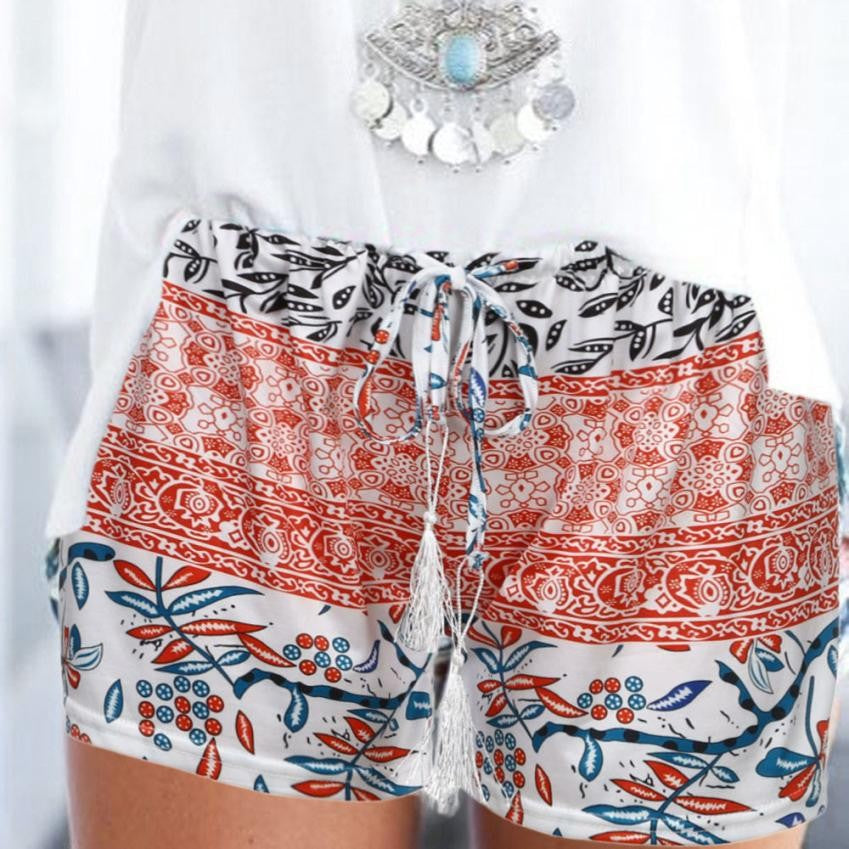 Stretch print high waist shorts beach pants