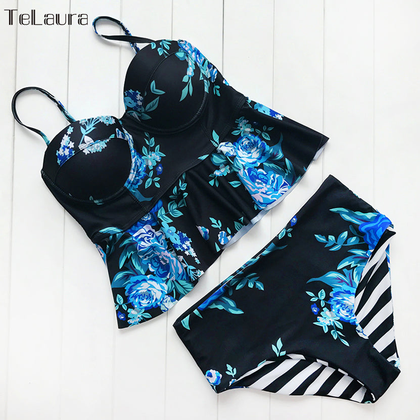 2021 Sexy Bikini Swimwear Women Push Up Swimsuit High Waisted Bathing Suit Floral Biquini Two Piece Bikinis Tankini Beachwear