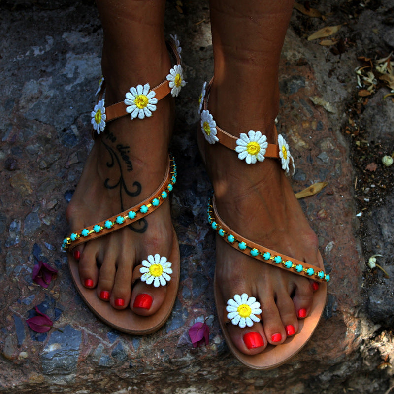 Comfortable soft flower boho beach sandals