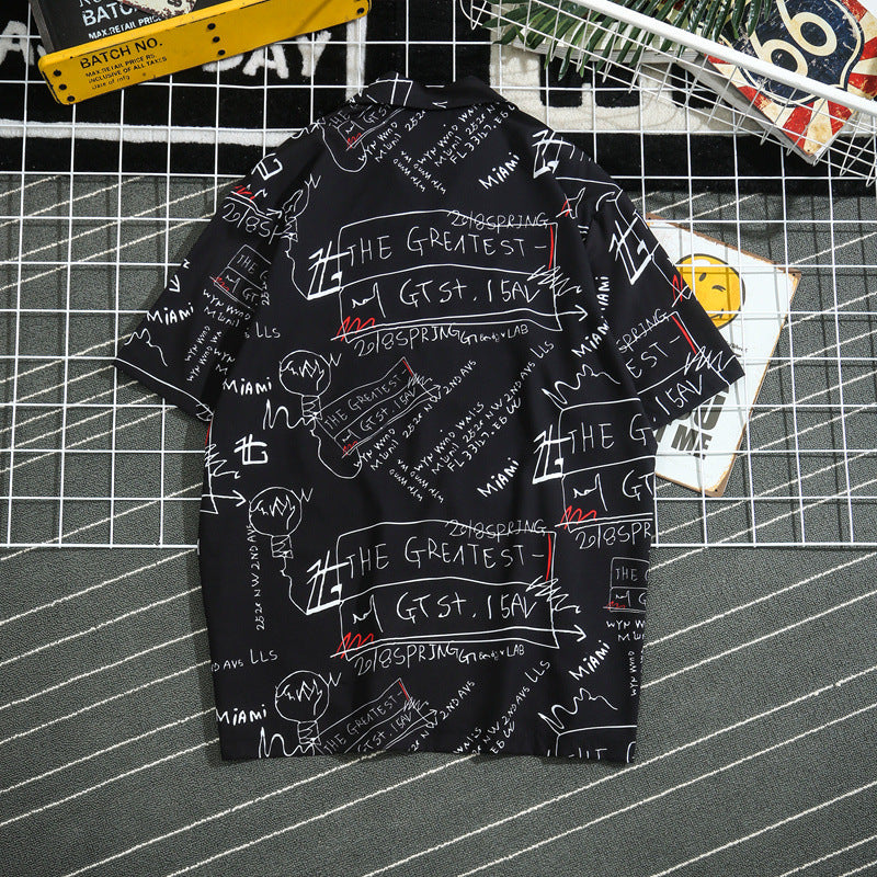 Letter print shirt men's beach shirt