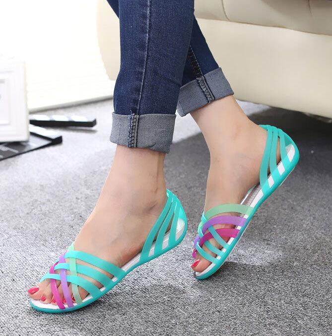 Beach jelly sandals rainbow plastic sandals female summer