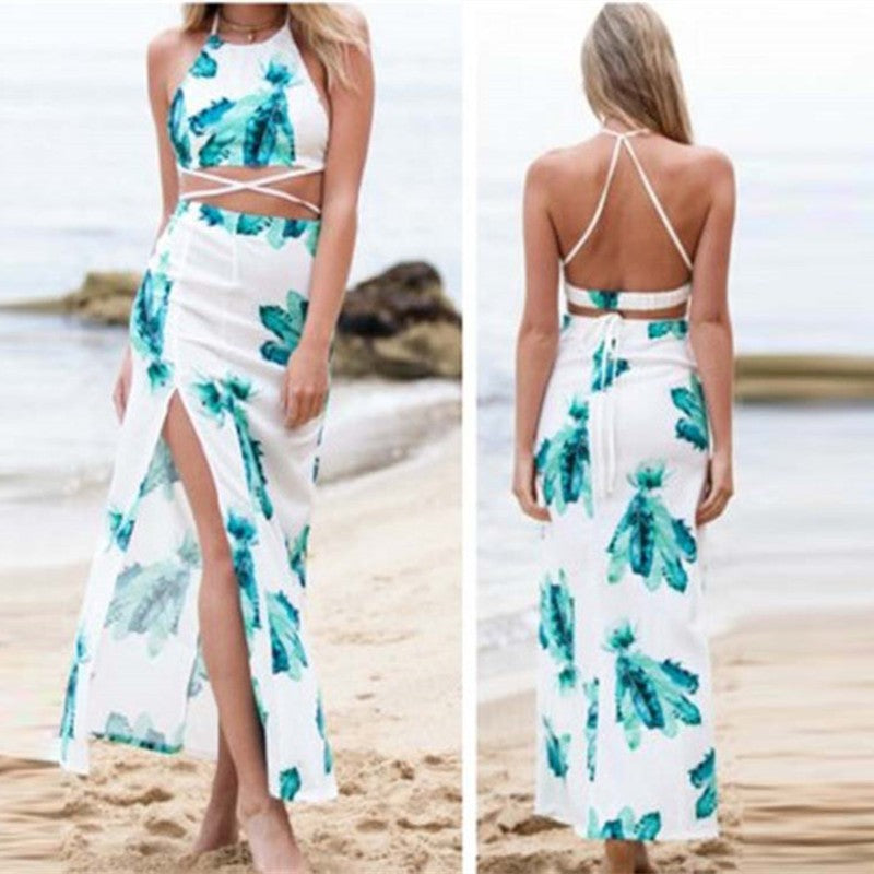 Women's Two Pieces Floral Print Beach Dress