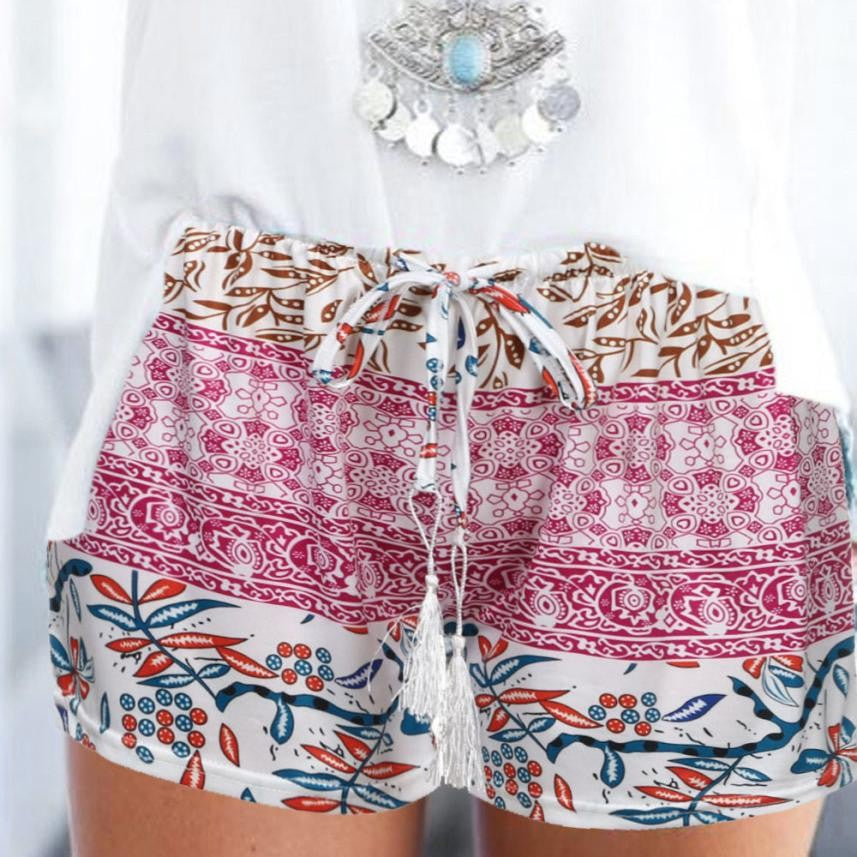 Stretch print high waist shorts beach pants