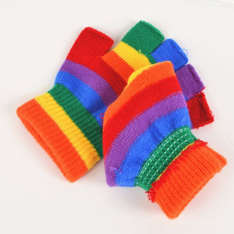 Fun Rainbow Striped Fingerless Gloves for Adults