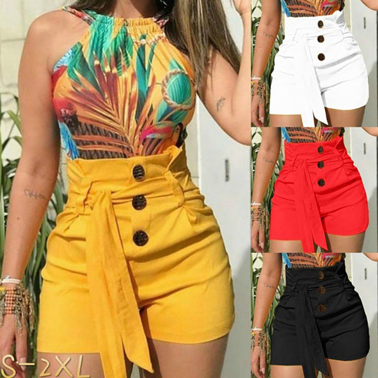 Women's Shorts Slim Fashion Sexy High Waist Belt Beach Shorts