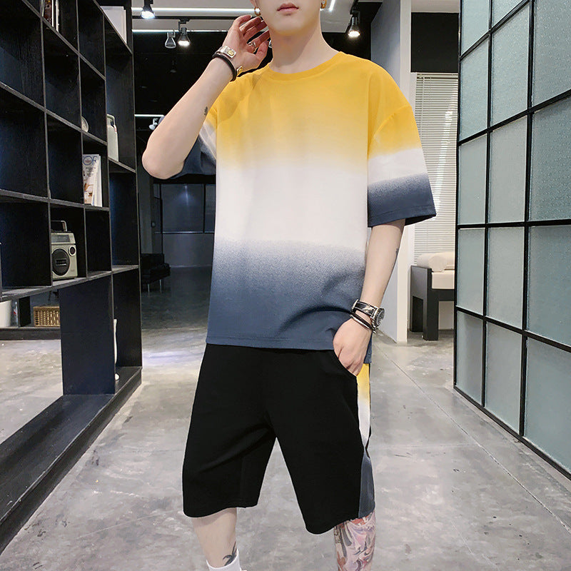 Men's Summer Leisure Tracksuit Thin T-Shirt 2 Sets Outfit Sport Set Short Sleeve