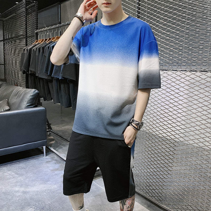 Men's Summer Leisure Tracksuit Thin T-Shirt 2 Sets Outfit Sport Set Short Sleeve