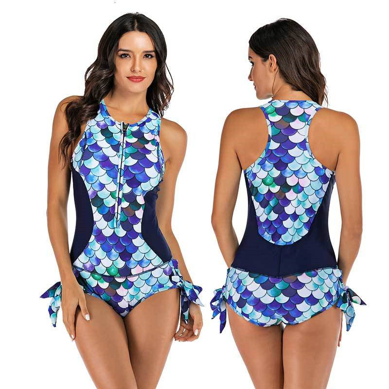 Sleeveless printed one piece swimsuit