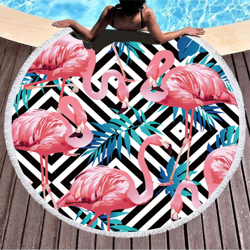 Flamingo printed Round Beach Towel