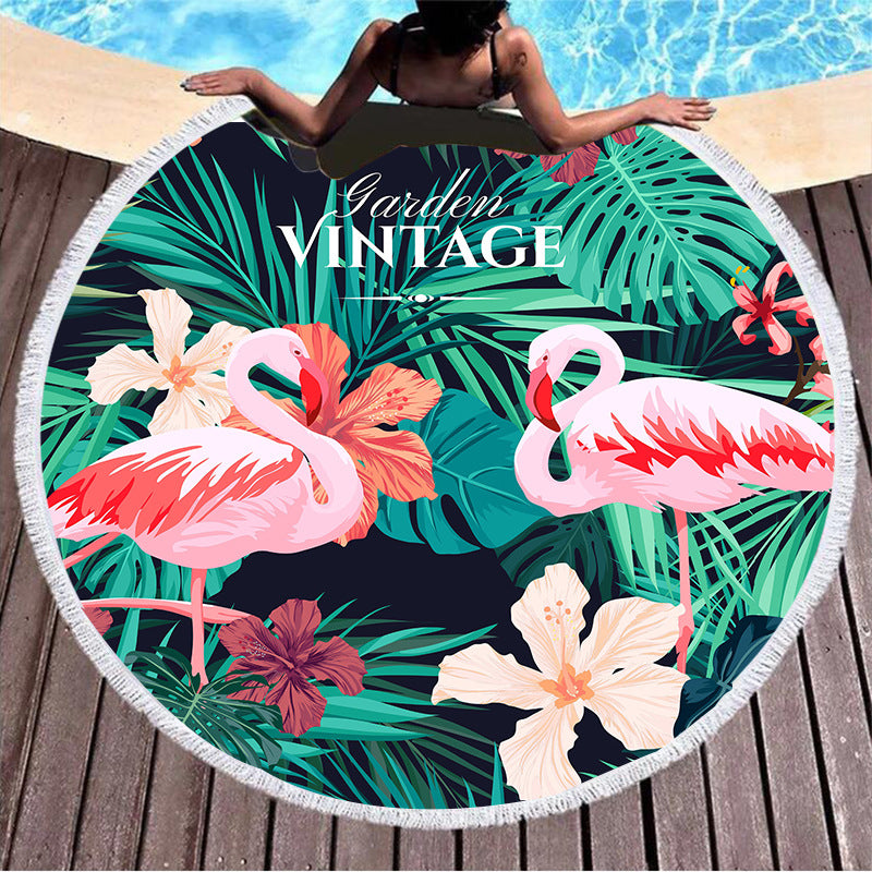 Flamingo round beach towel