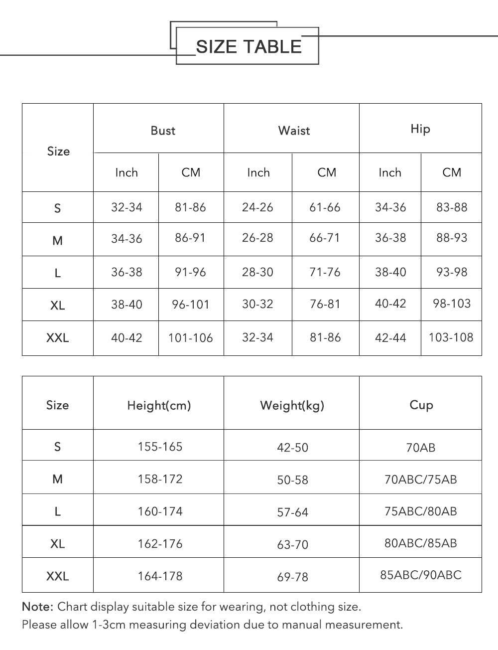  Diving Suit size chart