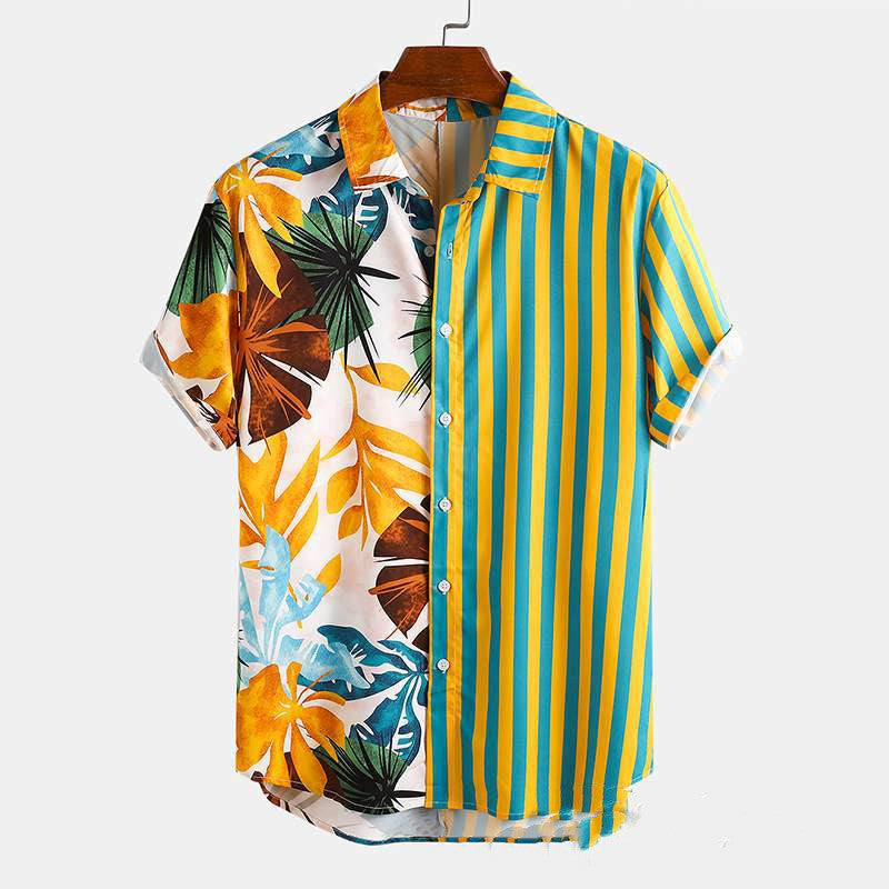 Printed Short Sleeved Shirts Striped Beach Men's Shirts Blouses