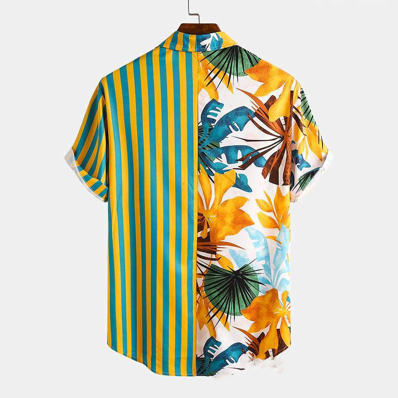 Printed Short Sleeved Shirts Striped Beach Men's Shirts Blouses