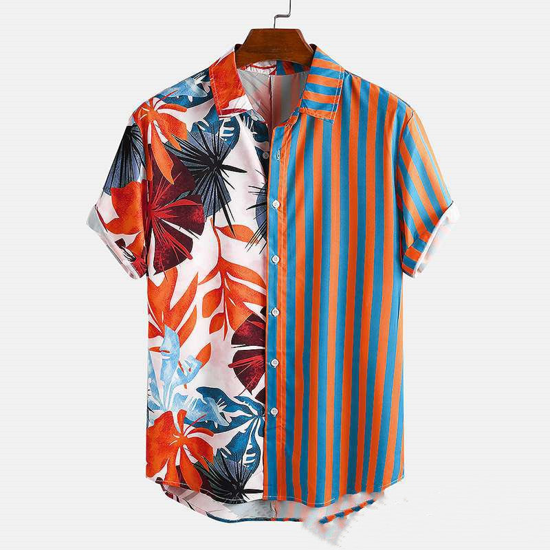 Printed Short Sleeved Shirts Striped Beach Men's Shirts Blouses