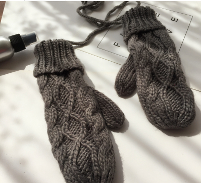 Korean Twist Double Thickening Fashion Hanging Neck Woolen Gloves Mittens Knitted Gloves Women Winter Korean Cute