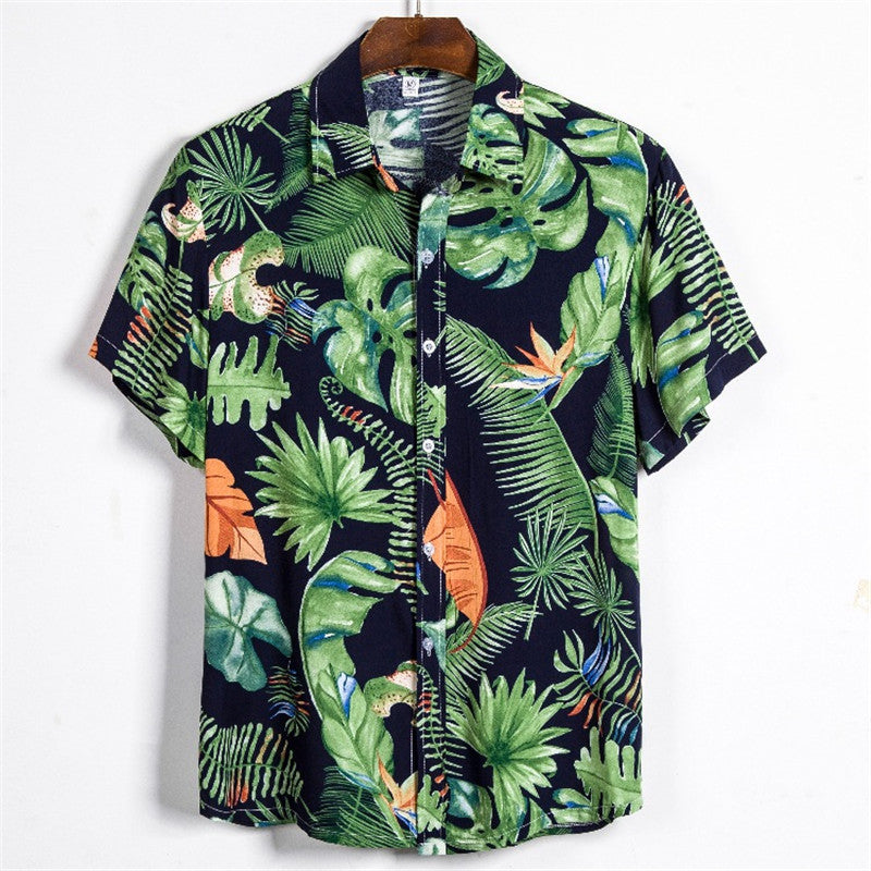 Beach Print Men's Short-sleeved Shirt Hawaiian Short-sleeved Shirt