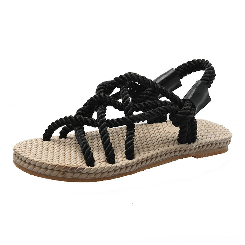 Flat Hemp Rope Cross Casual Beach Sandals