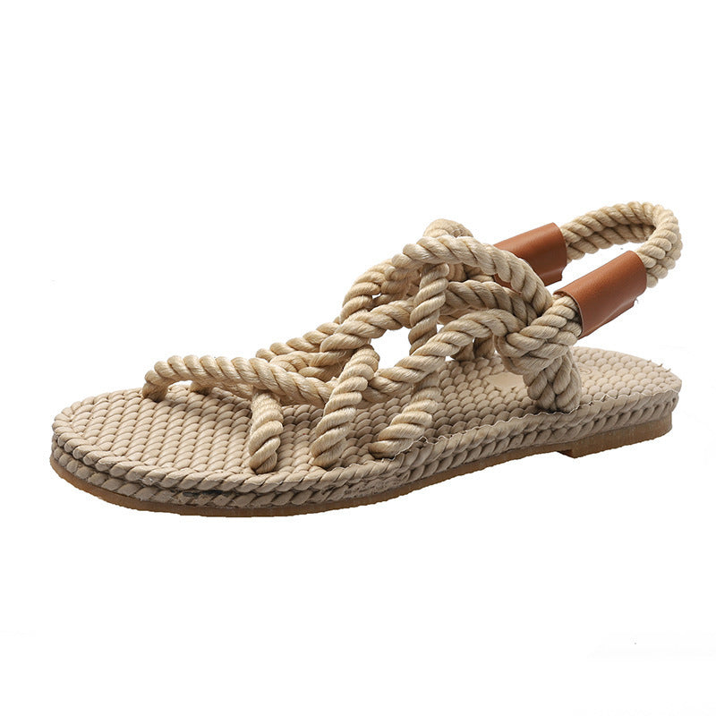 Flat Hemp Rope Cross Casual Beach Sandals