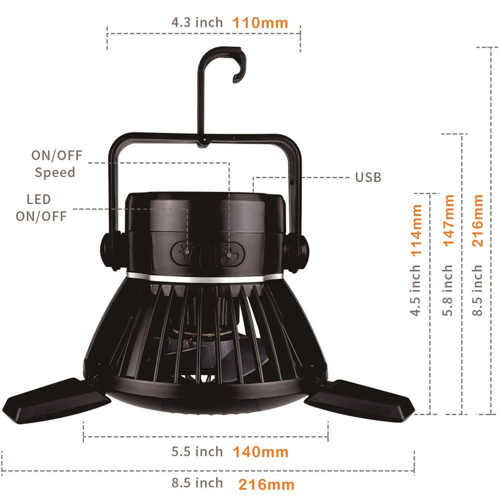 rechargeable tent lamp with fan