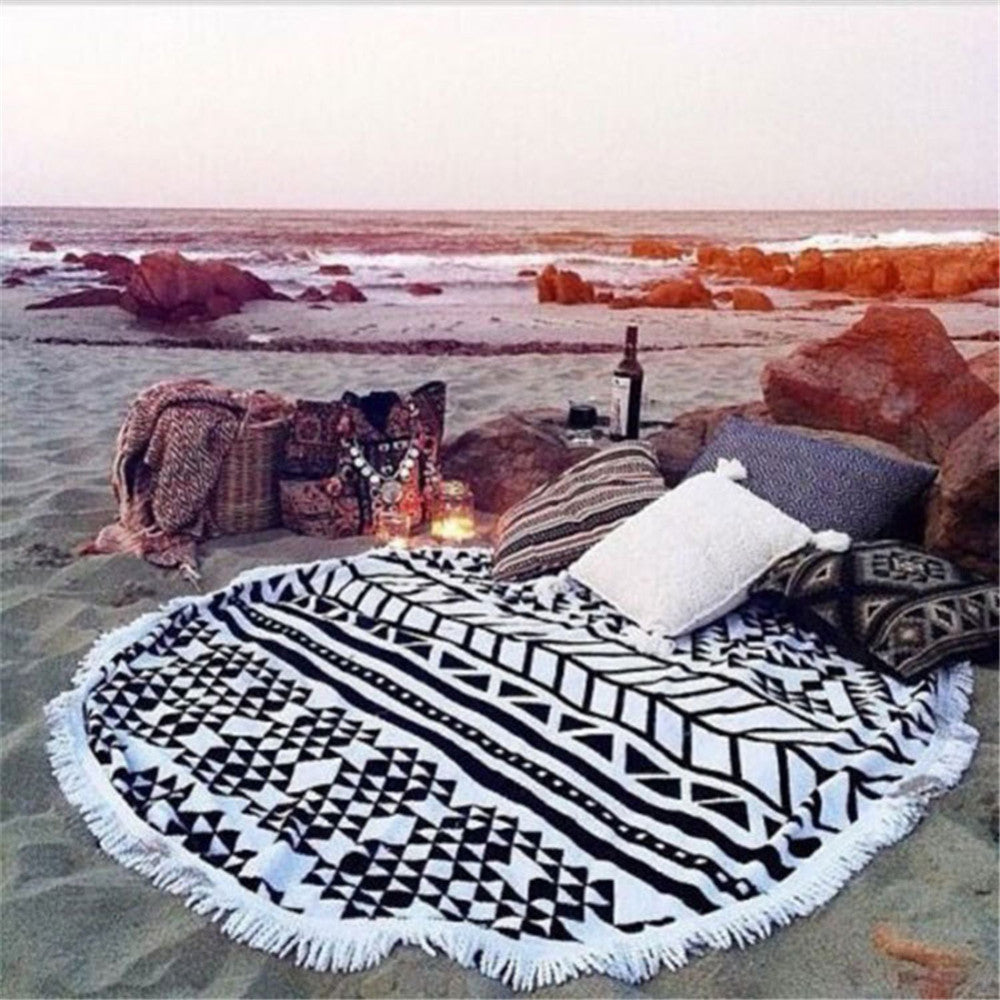 Microfiber Round Beach Towel -With Fringe Detail