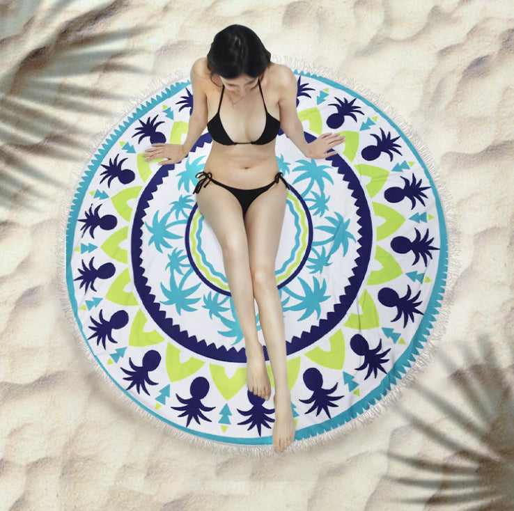 Microfiber Round Beach Towel -With Fringe Detail