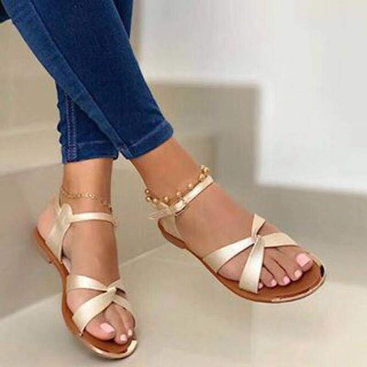 Cross Buckle Bag Flat Sandals Women Casual Beach Shoes