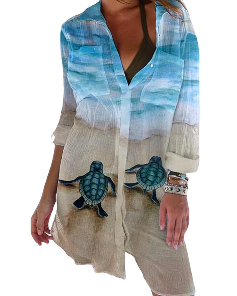 2021 Summer New Turtle Beach Long Cardigan Shirt