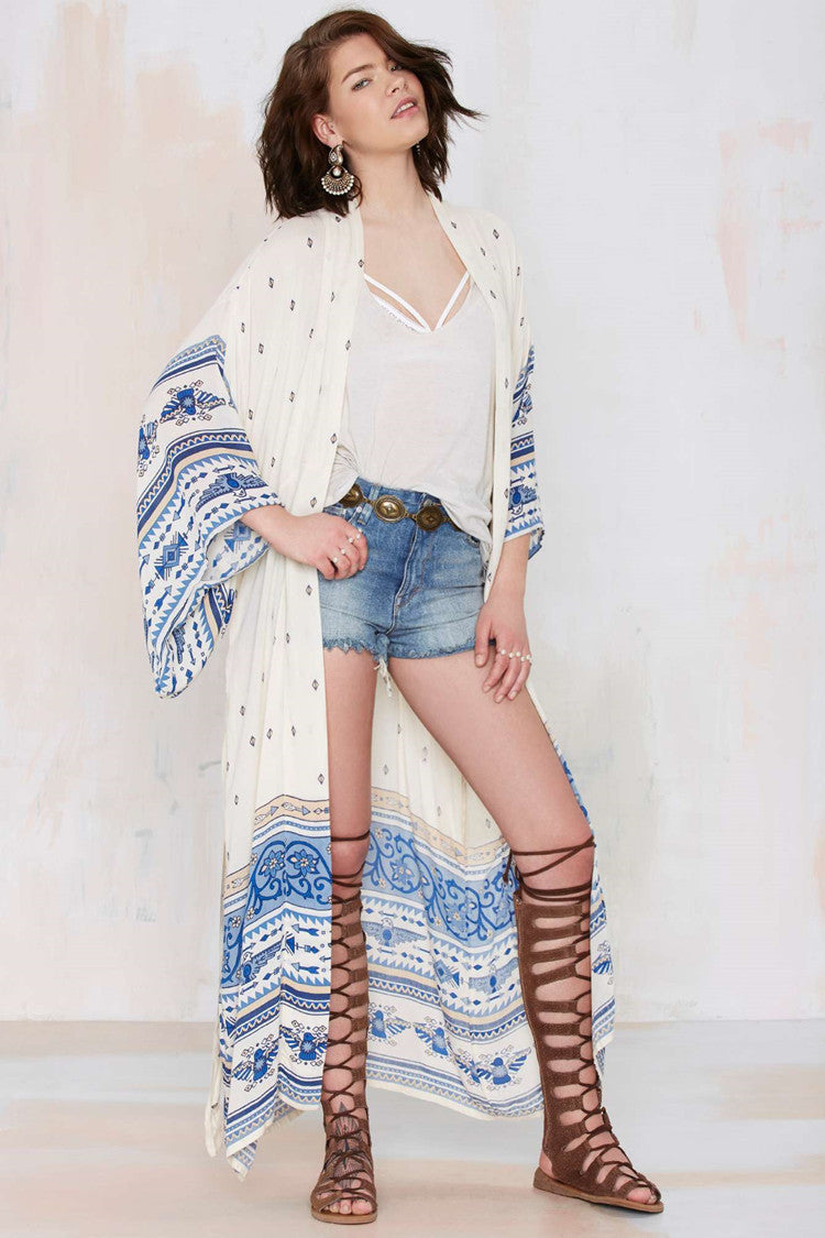 Denim Beach Blouse Sexy Cardigan Loose Robe Holiday Sun Protection Shirt