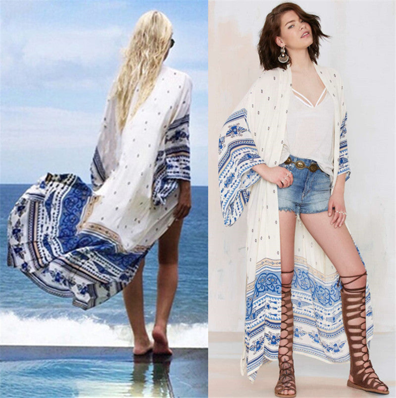 Denim Beach Blouse Sexy Cardigan Loose Robe Holiday Sun Protection Shirt