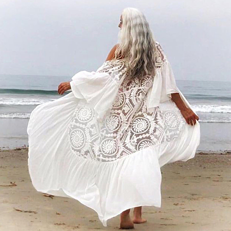 Lace and Chiffon Beach Skirt Bikini Blouse